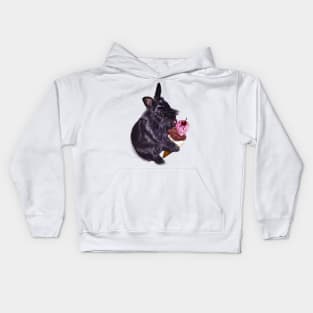 bunny rabbit cute  ebony colored coloured lionhead bunny rabbit  licking a three scoop icecream Kids Hoodie